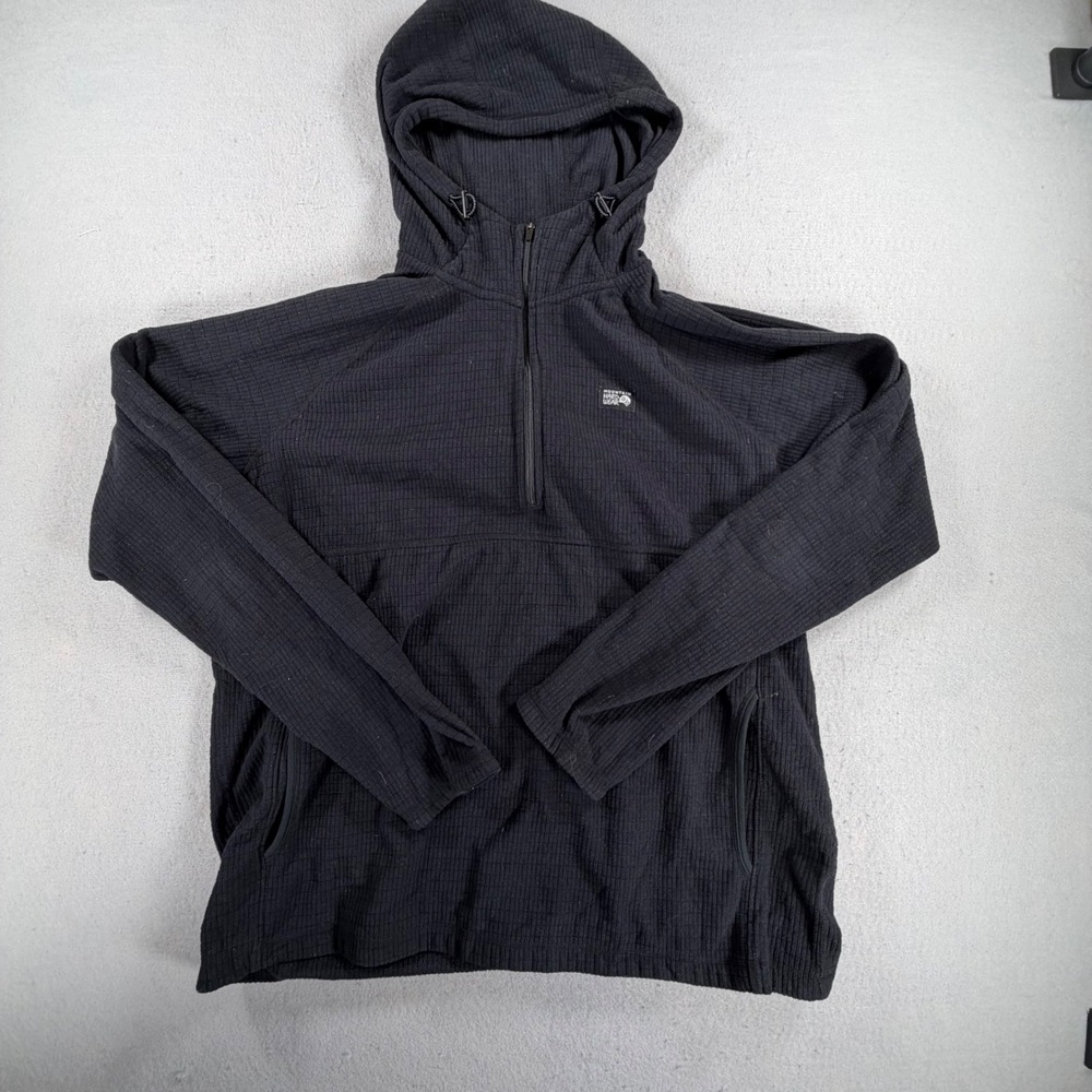 Mountain Hardwear Men's Large Black Summit Grid Hooded 1/2 Zip Fleece Pullover
